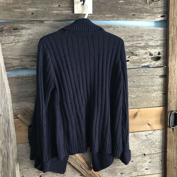𝅺vintage St. John's Bay Petite size XLP Navy cable knit, cowl neck cardigan - Picture 3 of 5